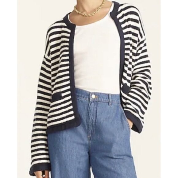 J. Crew Sweaters - J. CREW Navy + White Striped Open-Front Long Sleeve Nautical Sweater NWT Medium